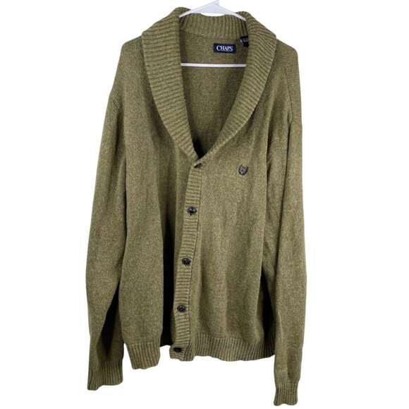 Chaps Other - Chaps Cardigan Sweater Men's Green Sz XXL Shawl Collar Crest Grandpa Oversized